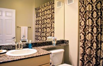 furnished bathroom with marble counter